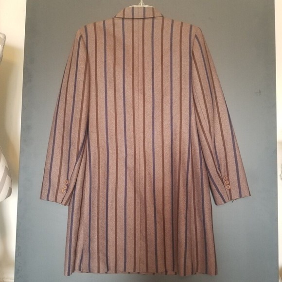 Ted Lapisus Long One Button 3 Pocket Brown Blue Stripe Shoulder Pad Blazer 42 - Picture 5 of 9